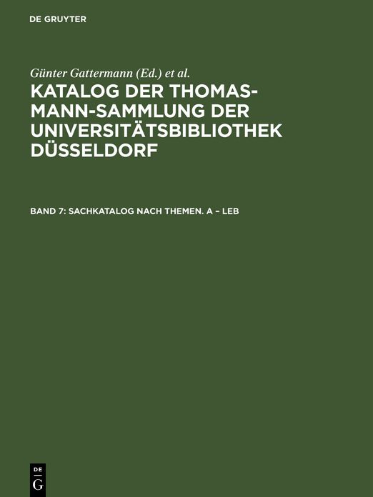 KATALOG THOMAS-MANN-SAMMLUNG BD.7