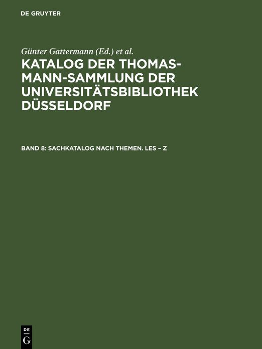 KATALOG THOMAS-MANN-SAMMLUNG BD.8