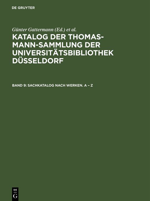 KATALOG THOMAS-MANN-SAMMLUNG BD.9