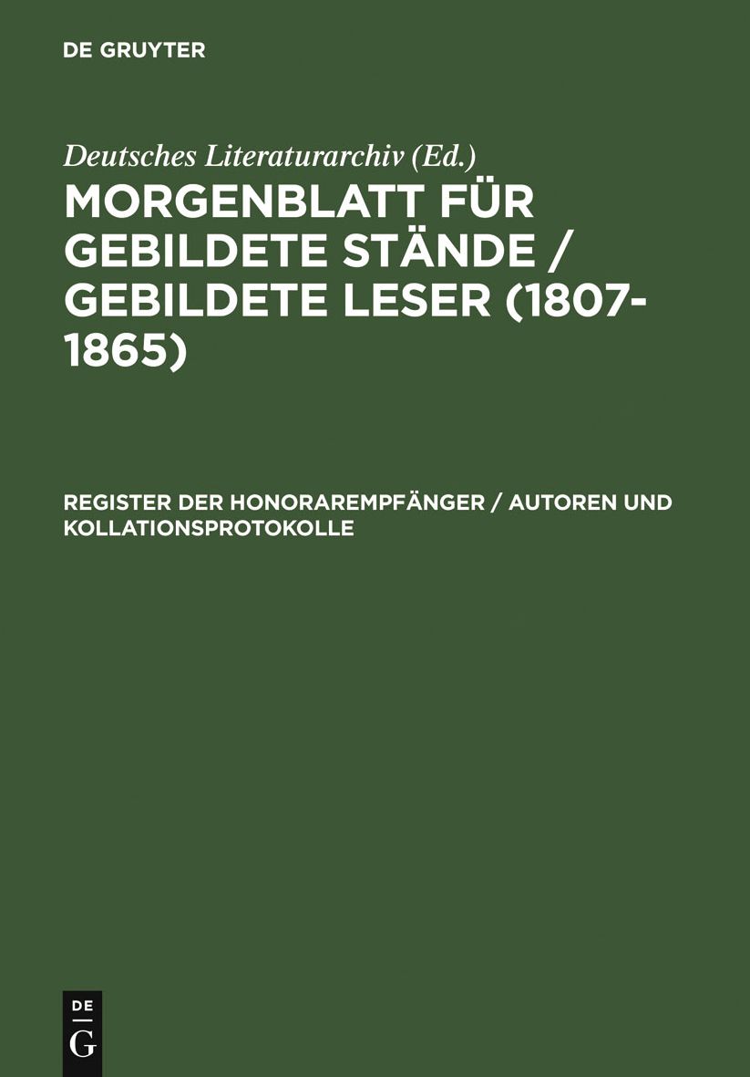 Register der Honorarempfanger / Autoren und Kollationsprotokolle