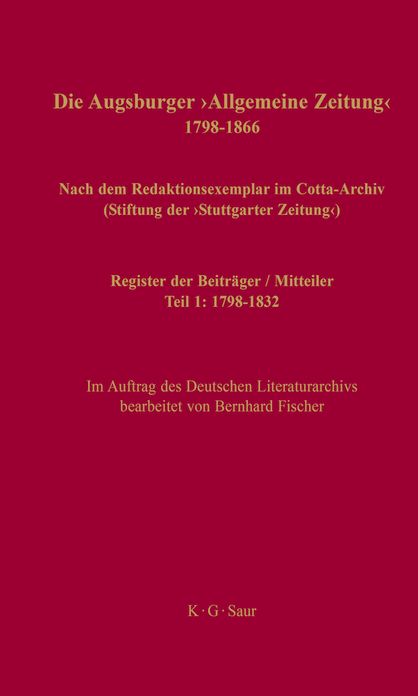 Register der Beitrager / Mitteiler: Teil 1: 1798-1832