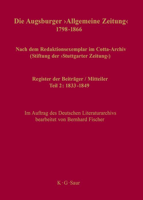 Register der Beitrager / Mitteiler: Teil 2: 1833-1849