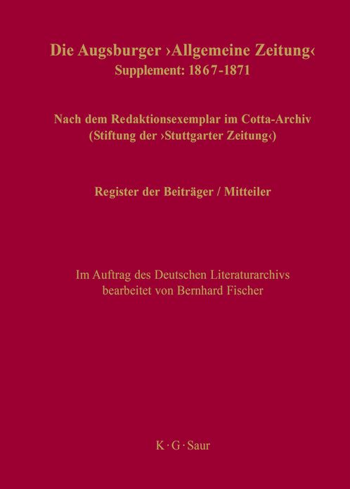 Register der Beitrager / Mitteiler: Supplement: 1867-1871