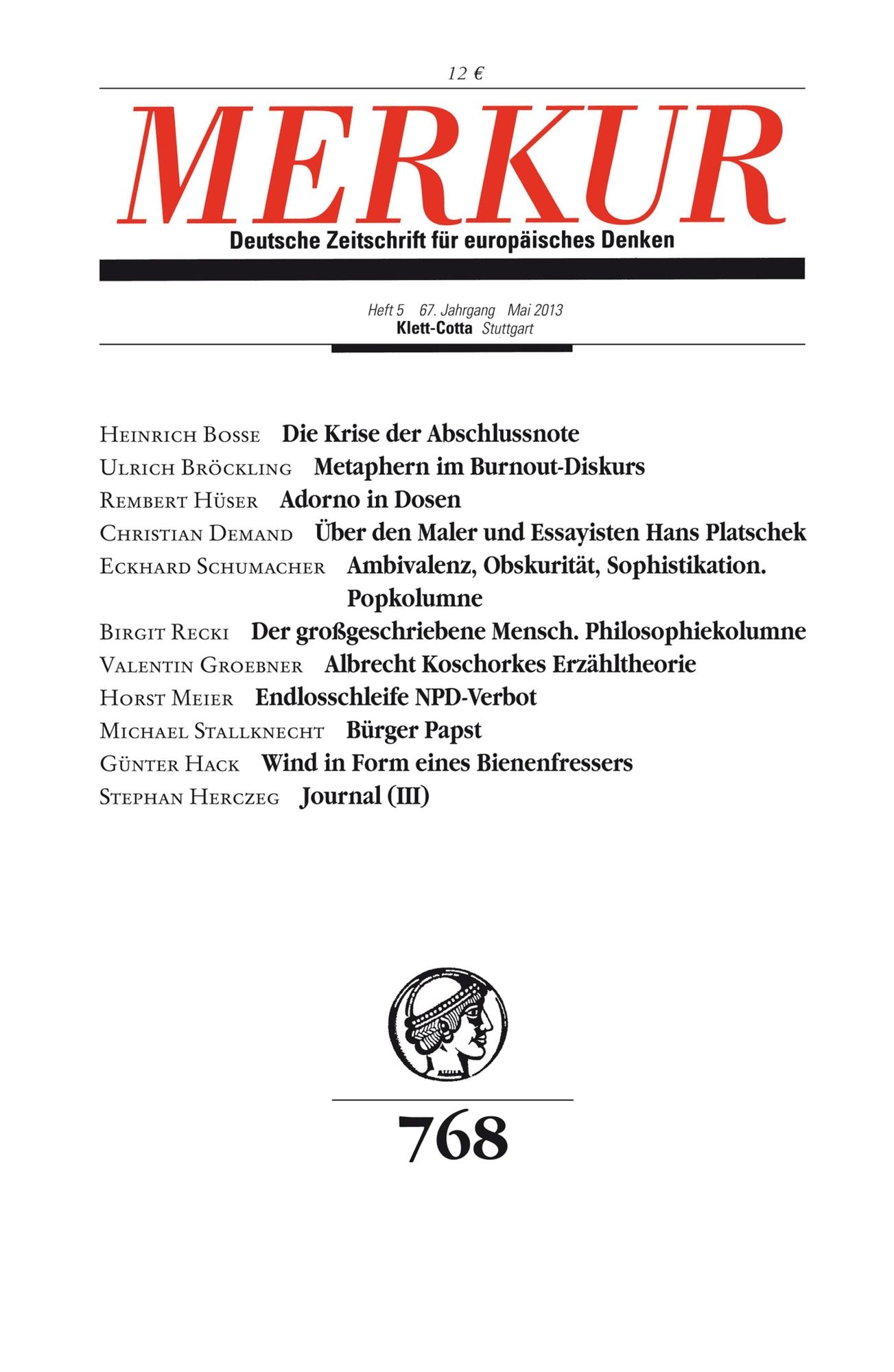 MERKUR Deutsche Zeitschrift für europäisches Denken: Heft 05 / Mai 2013