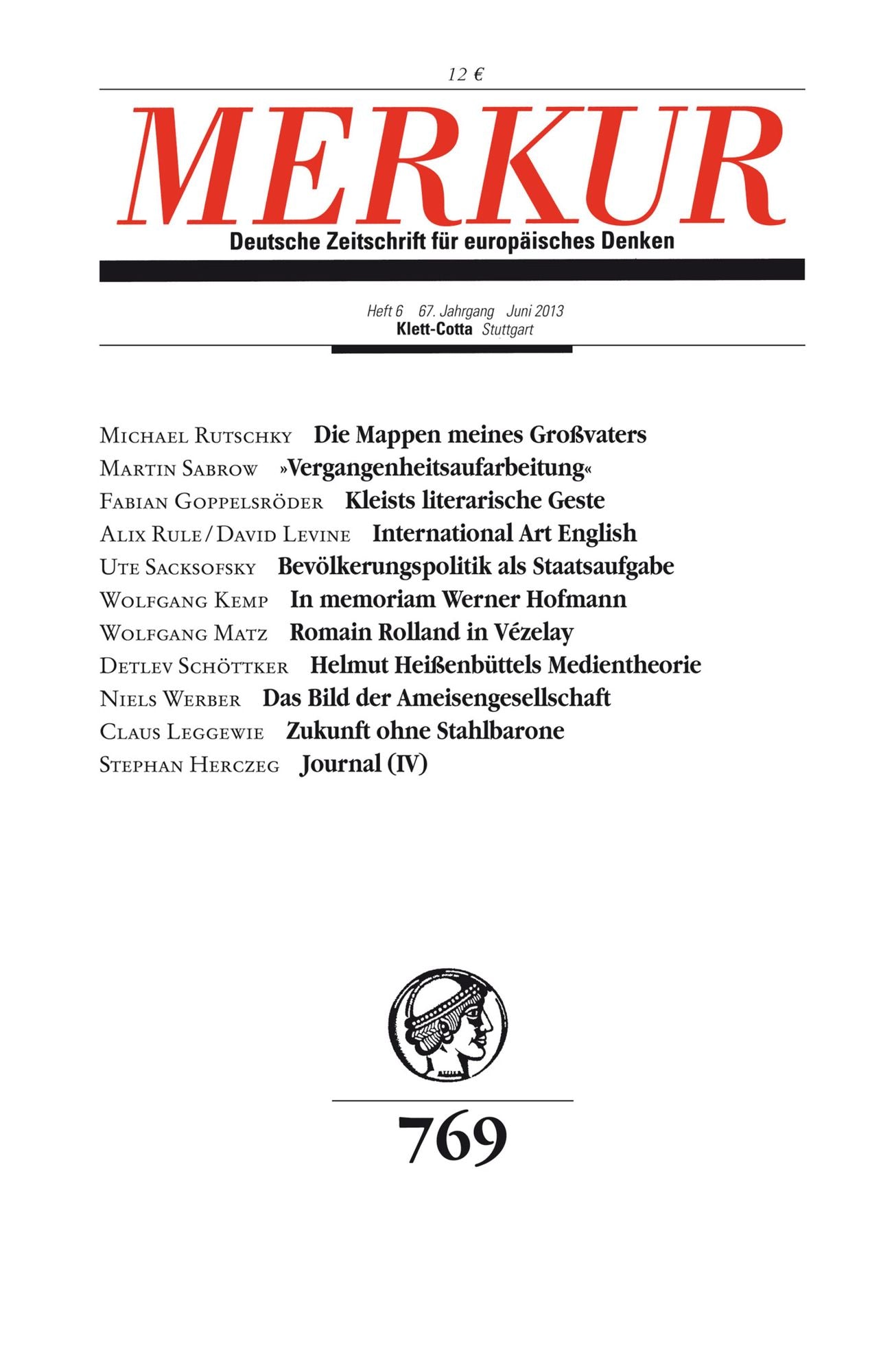 MERKUR Deutsche Zeitschrift für europäisches Denken: Heft 06 / Juni 2013