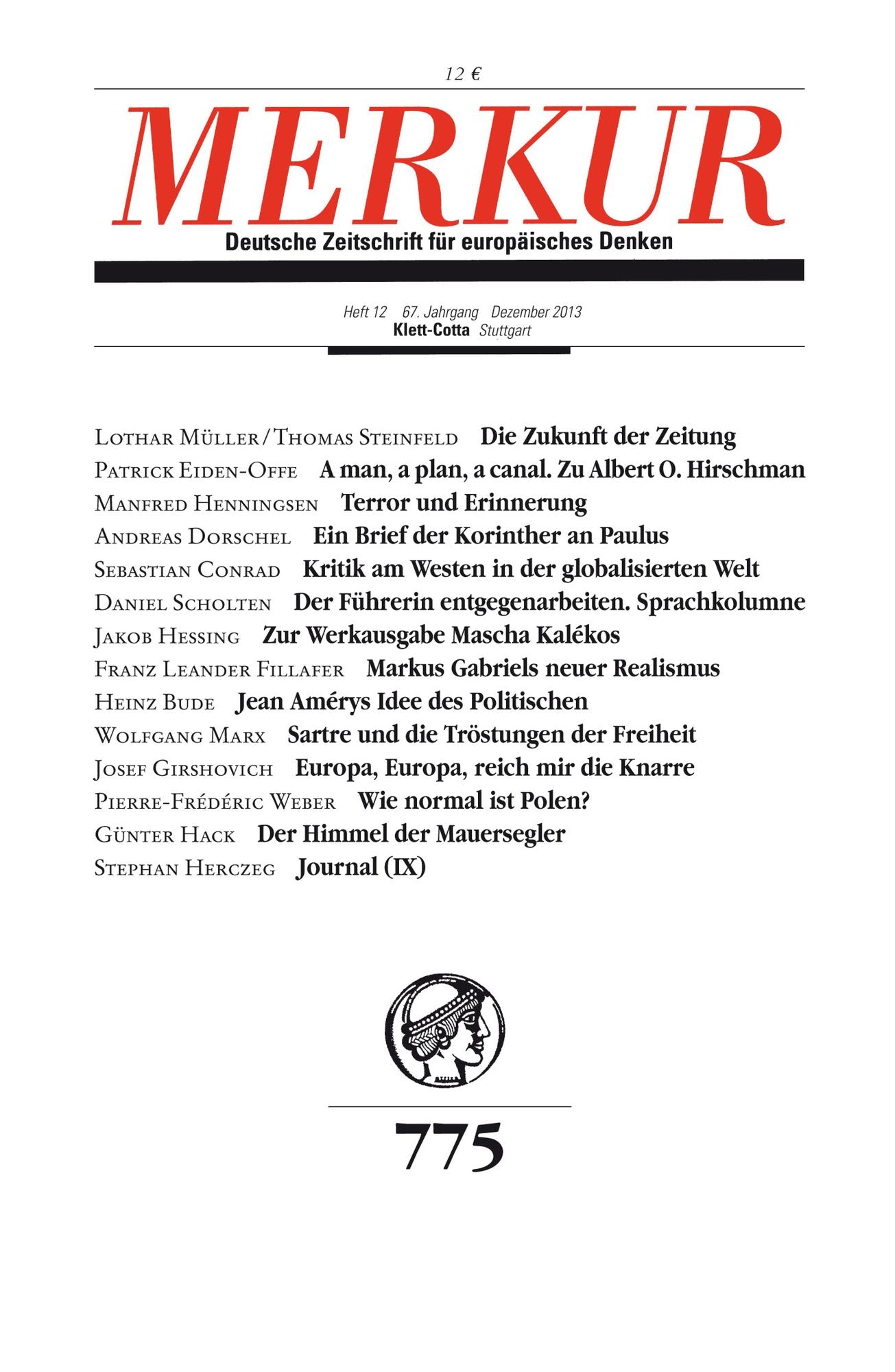 MERKUR Deutsche Zeitschrift für europäisches Denken: Heft 12 / Dezember 2013
