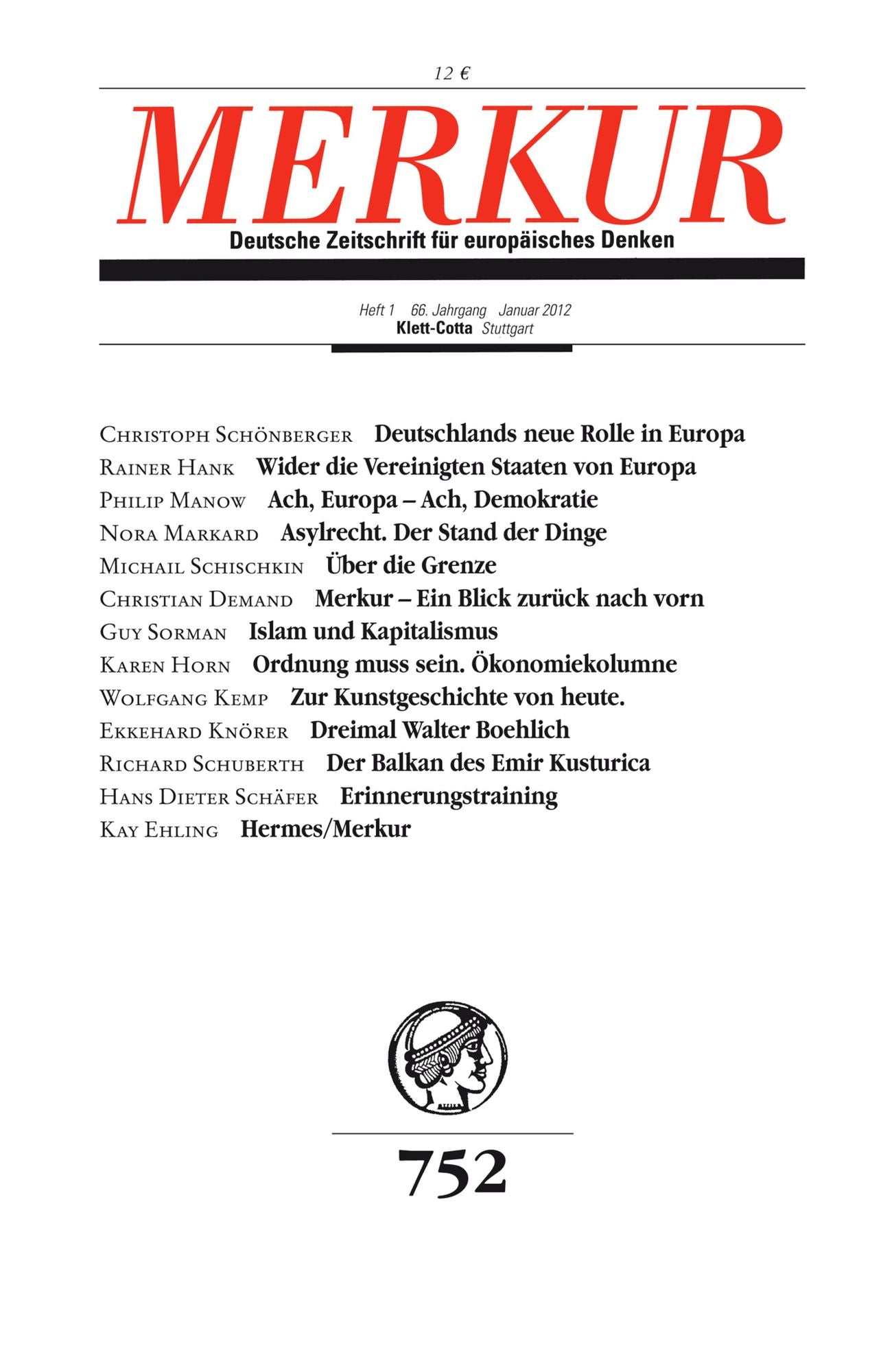 MERKUR Deutsche Zeitschrift für europäisches Denken: Heft 01 / Januar 2012