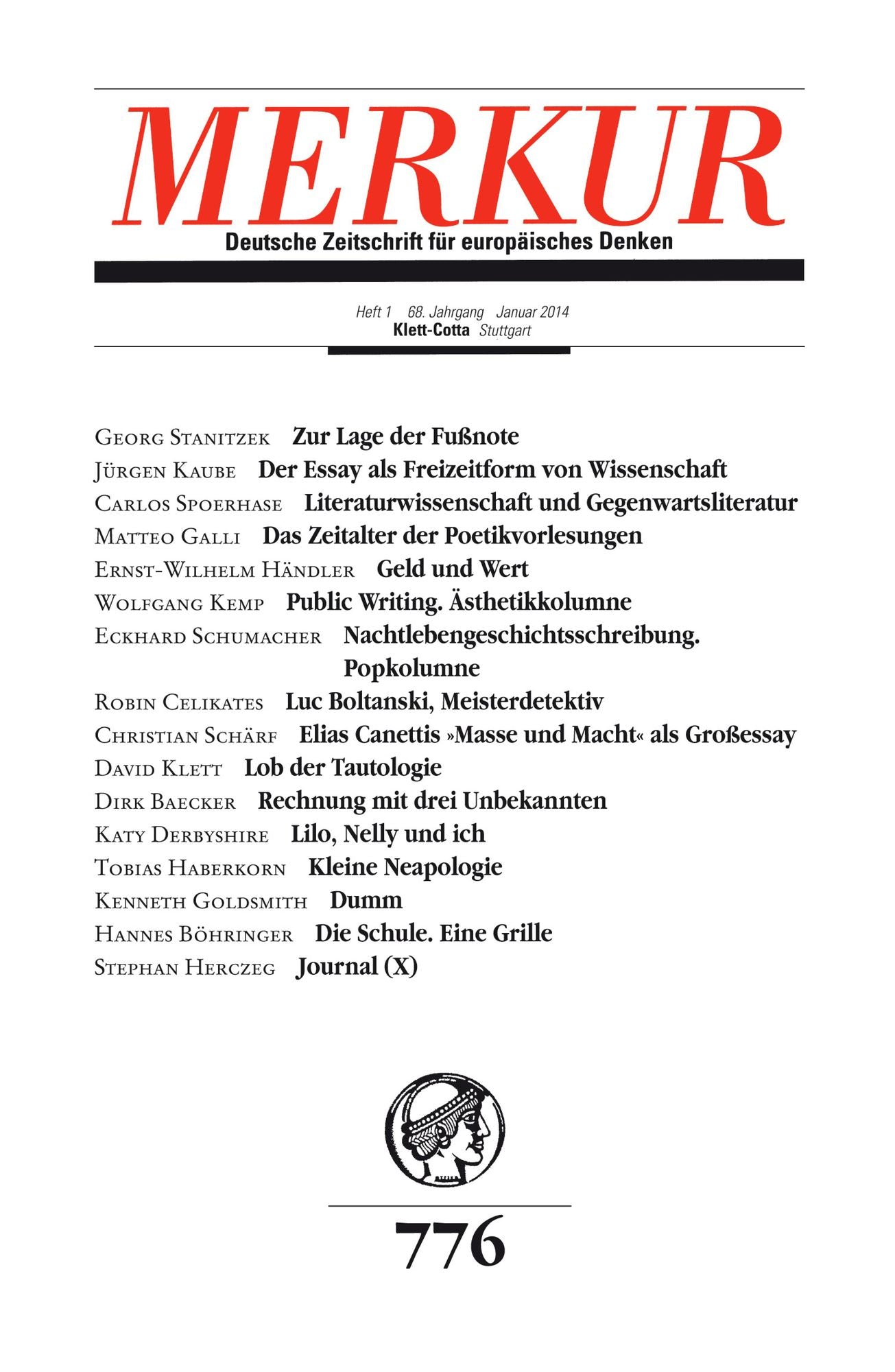 MERKUR Deutsche Zeitschrift für europäisches Denken: Heft 1 / Januar 2014