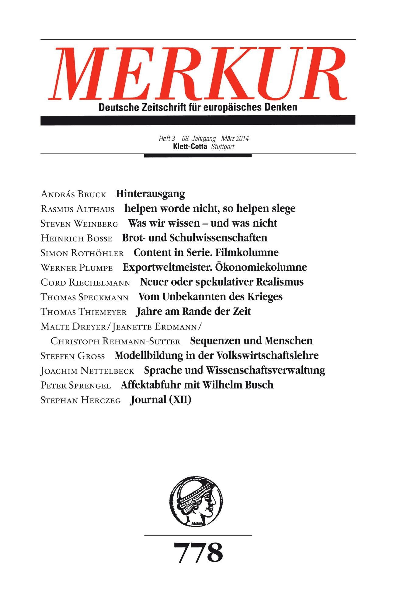 MERKUR Deutsche Zeitschrift für europäisches Denken: Heft 3 / März 2014