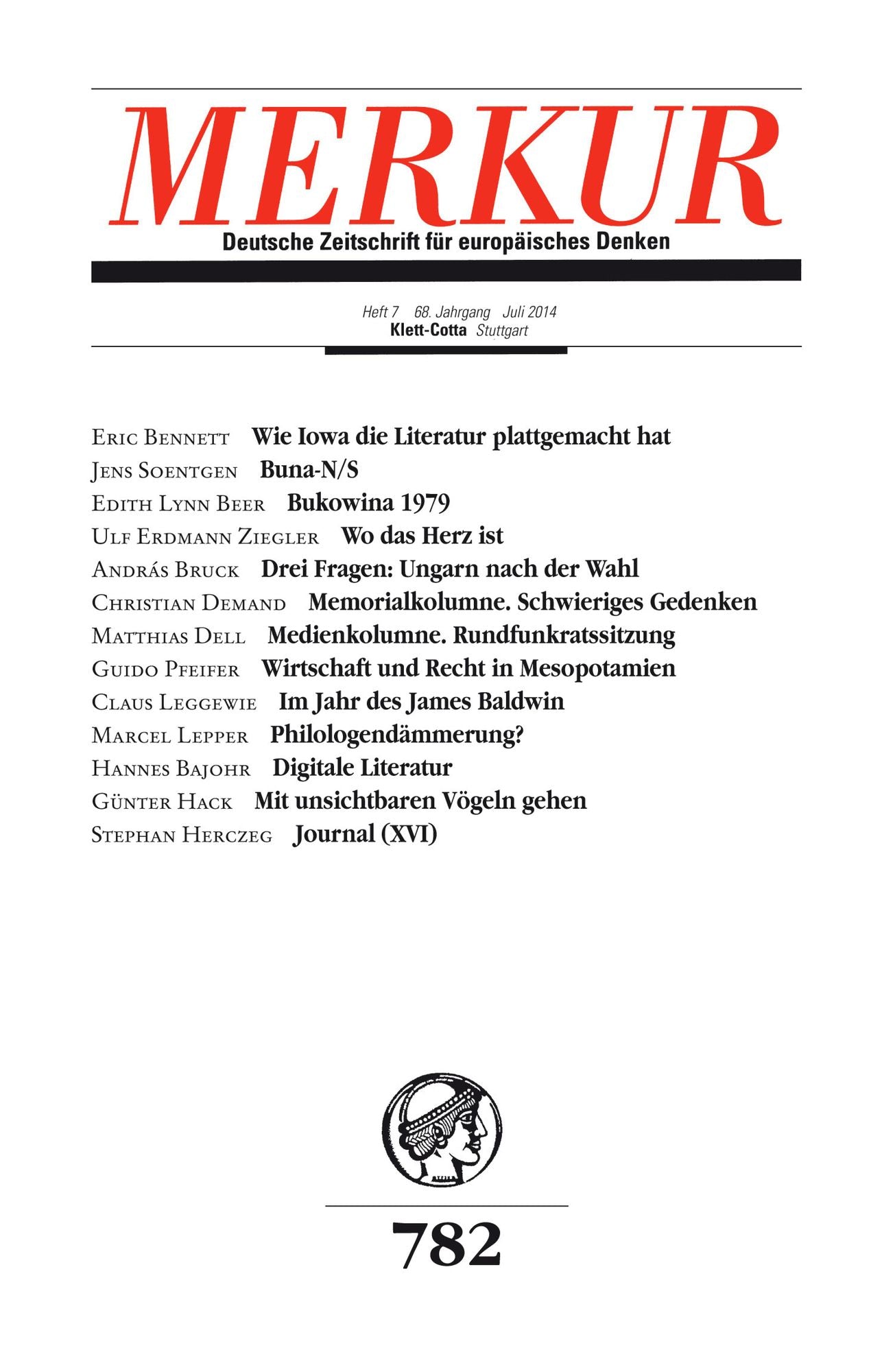 MERKUR Deutsche Zeitschrift für europäisches Denken: Heft 7 / Juli 2014