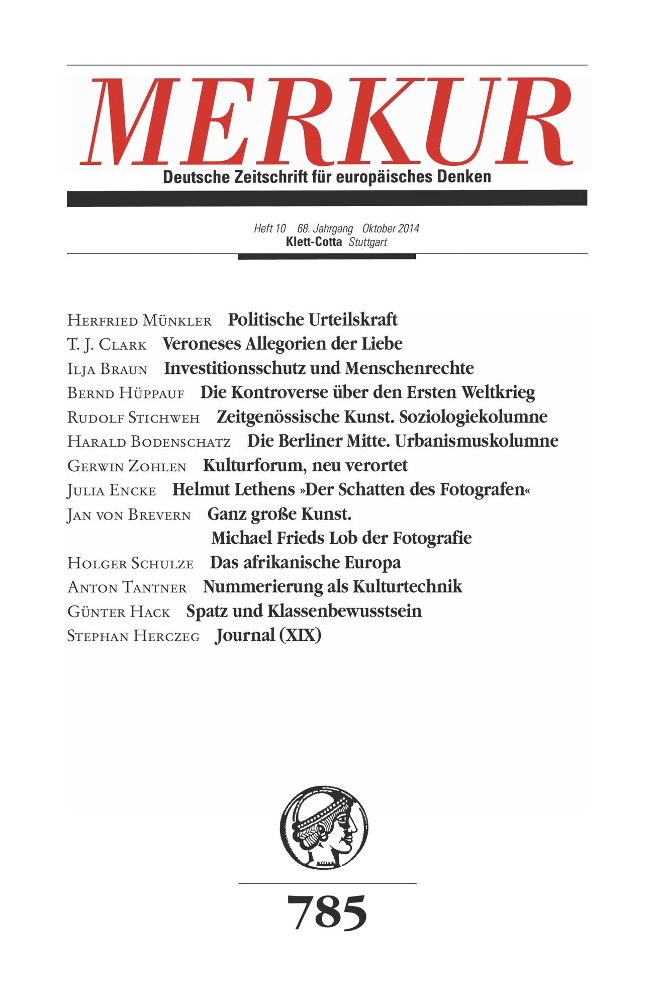 MERKUR Deutsche Zeitschrift für europäisches Denken: Heft 10 / Oktober 2014