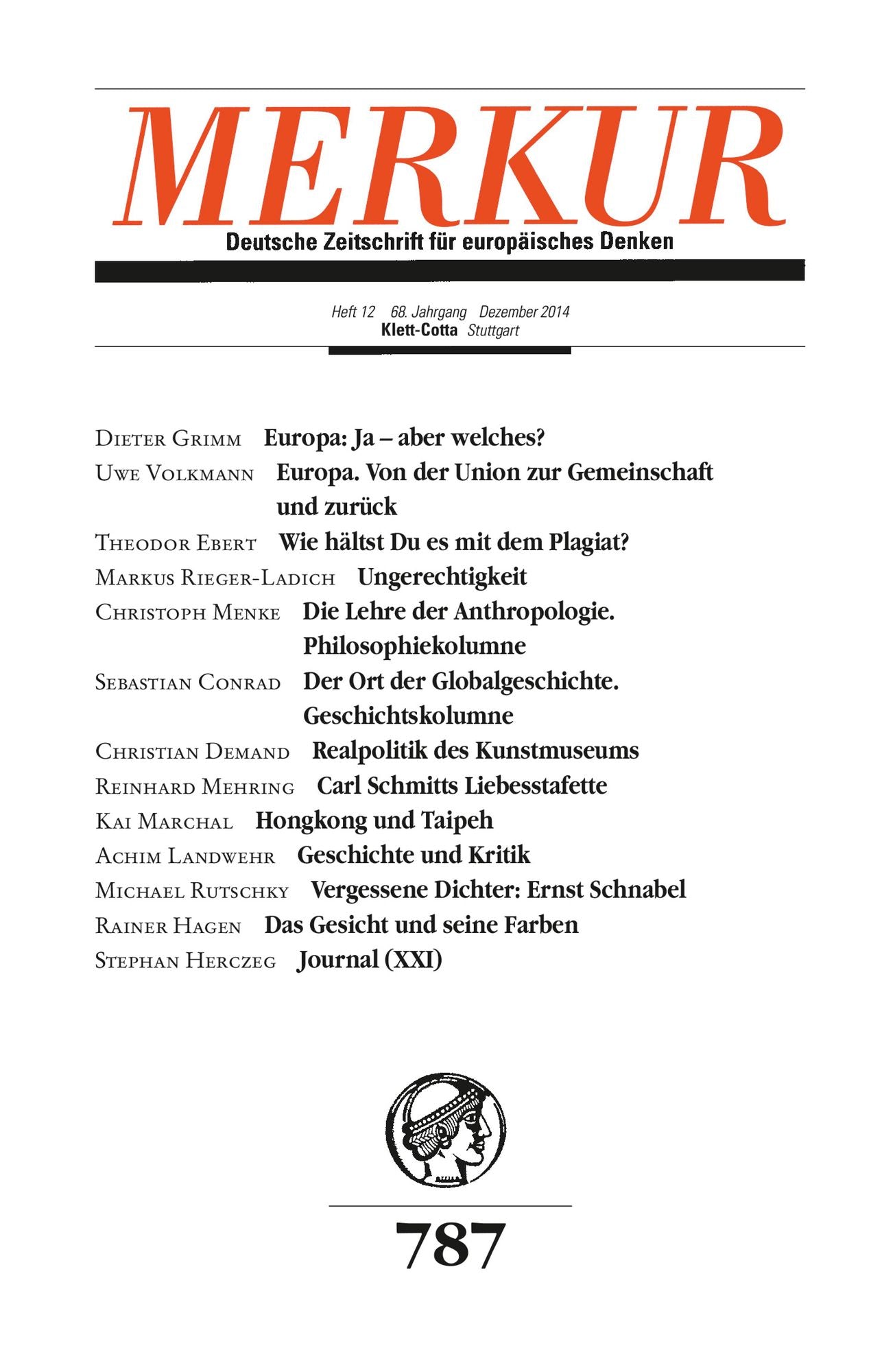 MERKUR Deutsche Zeitschrift für europäisches Denken: Heft 12 / Dezember 2014