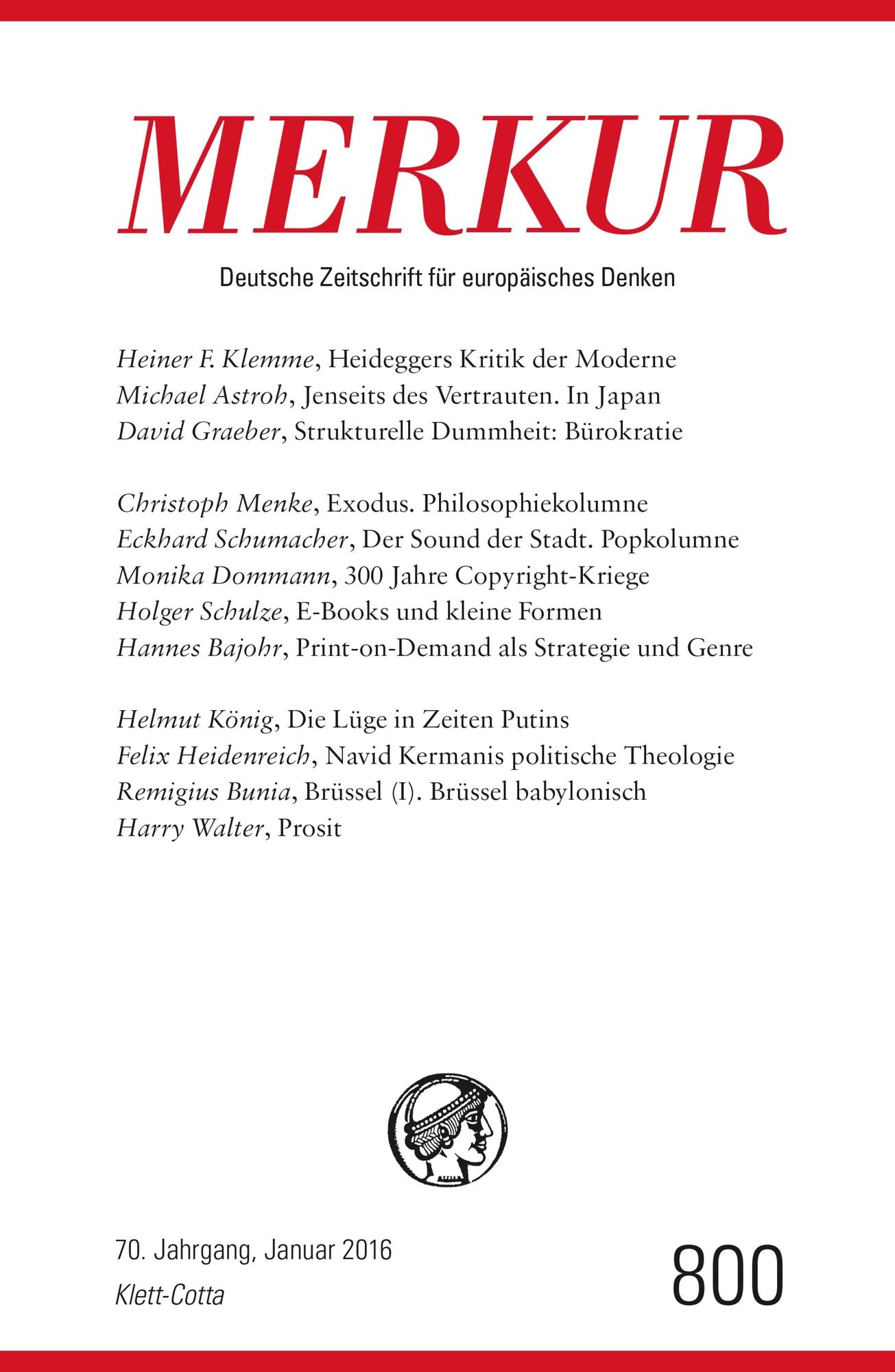 MERKUR Deutsche Zeitschrift für europäisches Denken: Heft 1 / Januar 2016