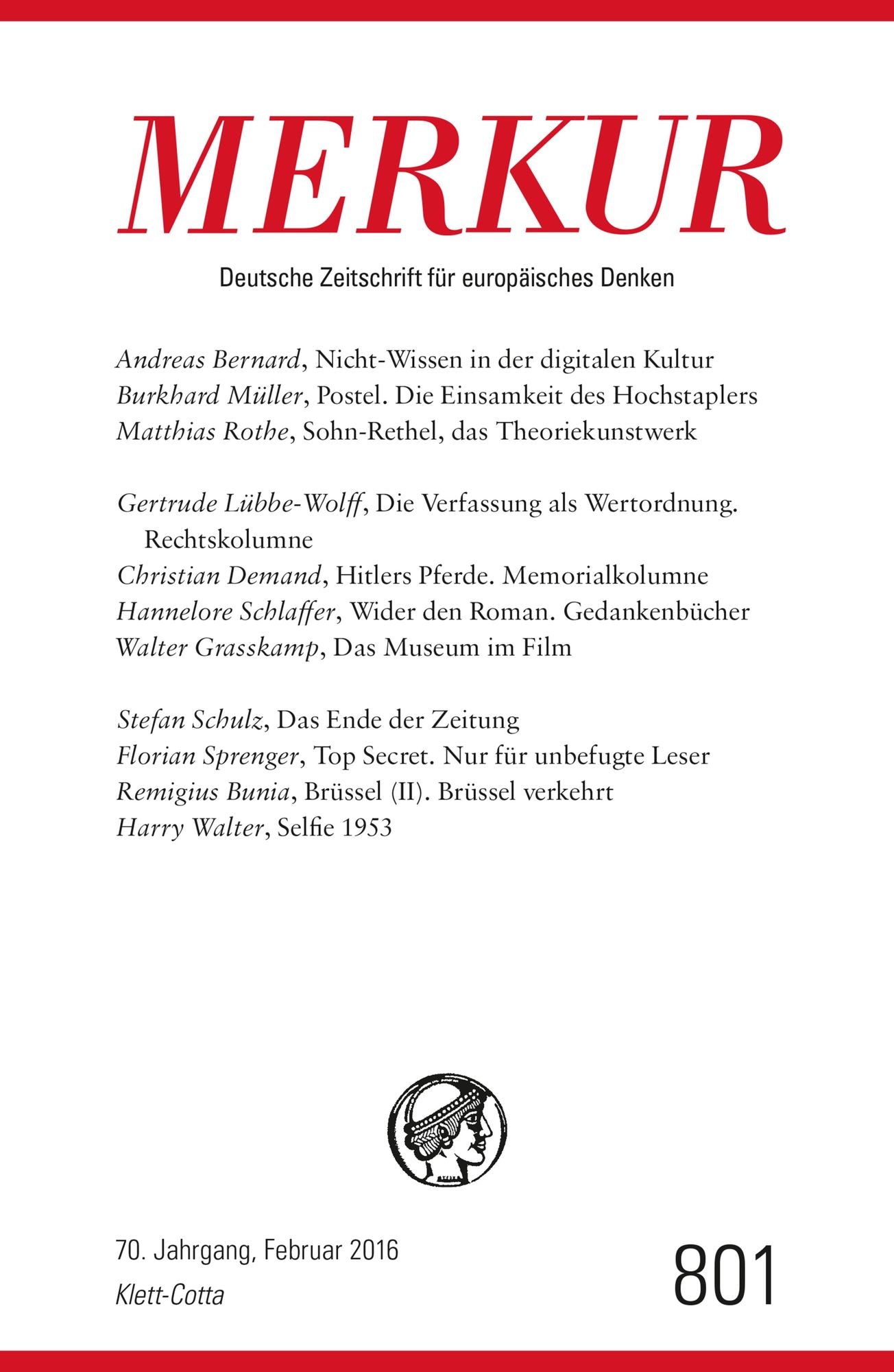 MERKUR Deutsche Zeitschrift für europäisches Denken: Heft 2 / Februar 2016