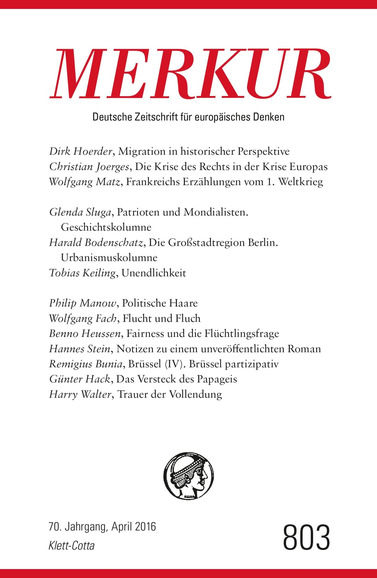 MERKUR Deutsche Zeitschrift für europäisches Denken - 2016-04: Heft 4 / April 2016