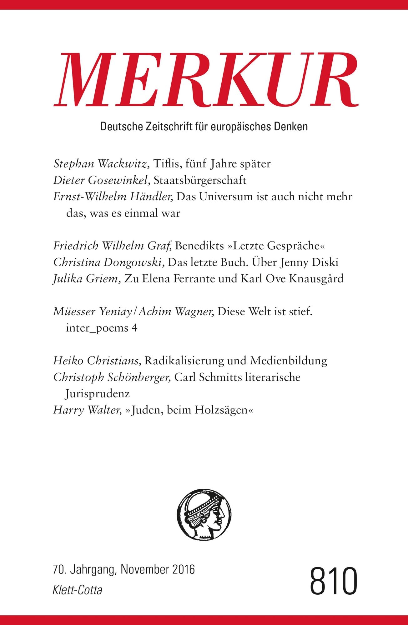 MERKUR Deutsche Zeitschrift für europäisches Denken - 2016-11: Heft 11 / November 2016
