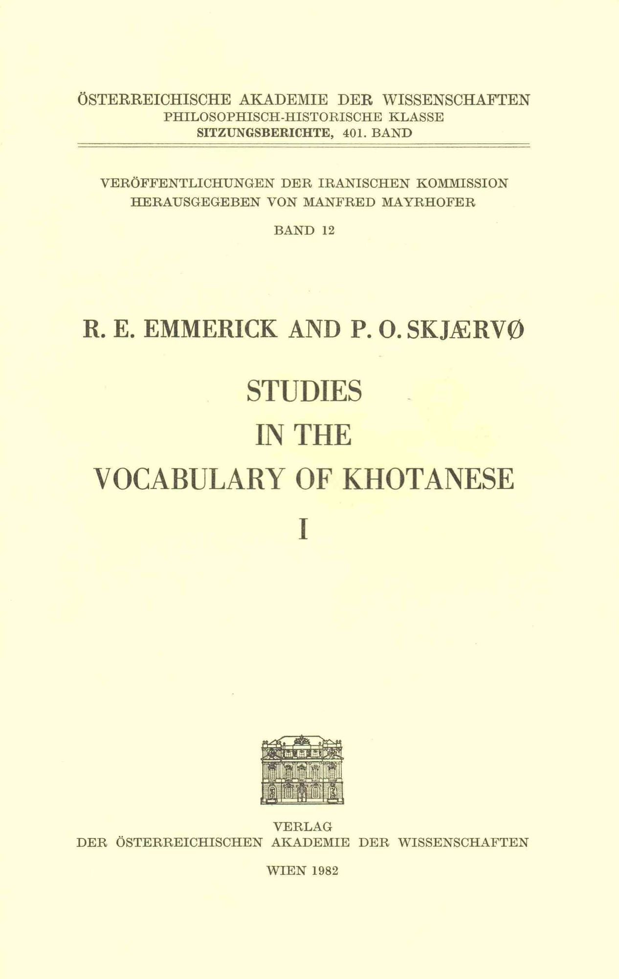 Studies in the Vocabulary of Khotanese 1