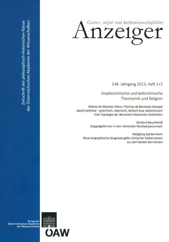 Geistes, sozial- und kulturwissenschaftlicher Anzeiger: Zeitschrift der philosophisch-historischen Klasse der Osterreichischen Akademie der Wissenschaften