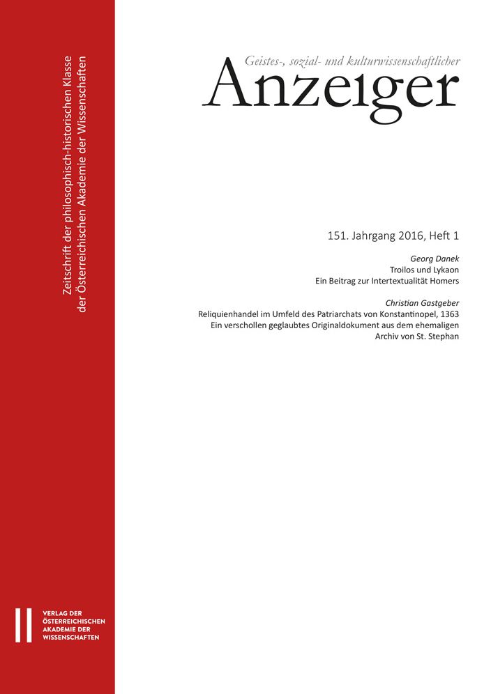 Geistes-, sozial-und kulturwissenschaftlicher Anzeiger 151. Jahrgang 2016, Heft 1