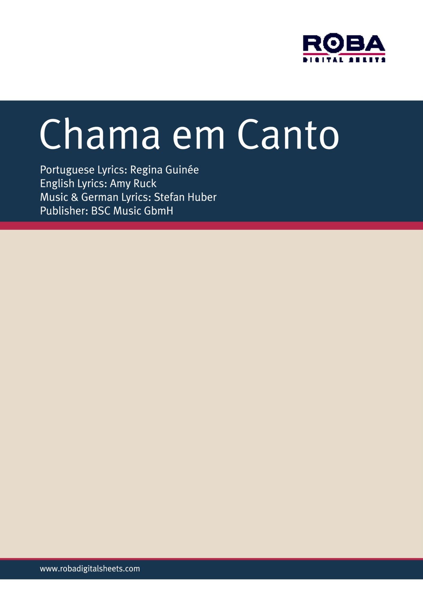 Chama em canto: piano sheet music