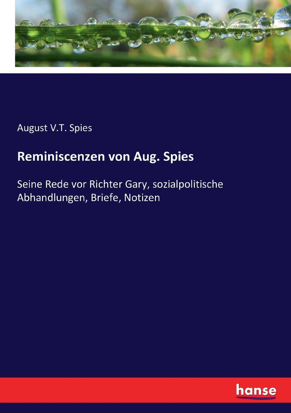 Reminiscenzen von Aug. Spies: Seine Rede vor Richter Gary, sozialpolitische Abhandlungen, Briefe, Notizen