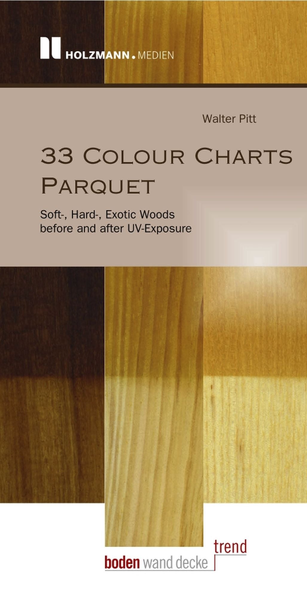 33 Colour Charts Parquet: Soft-, Hard-, Exotic Woods before and after UV-Exposure