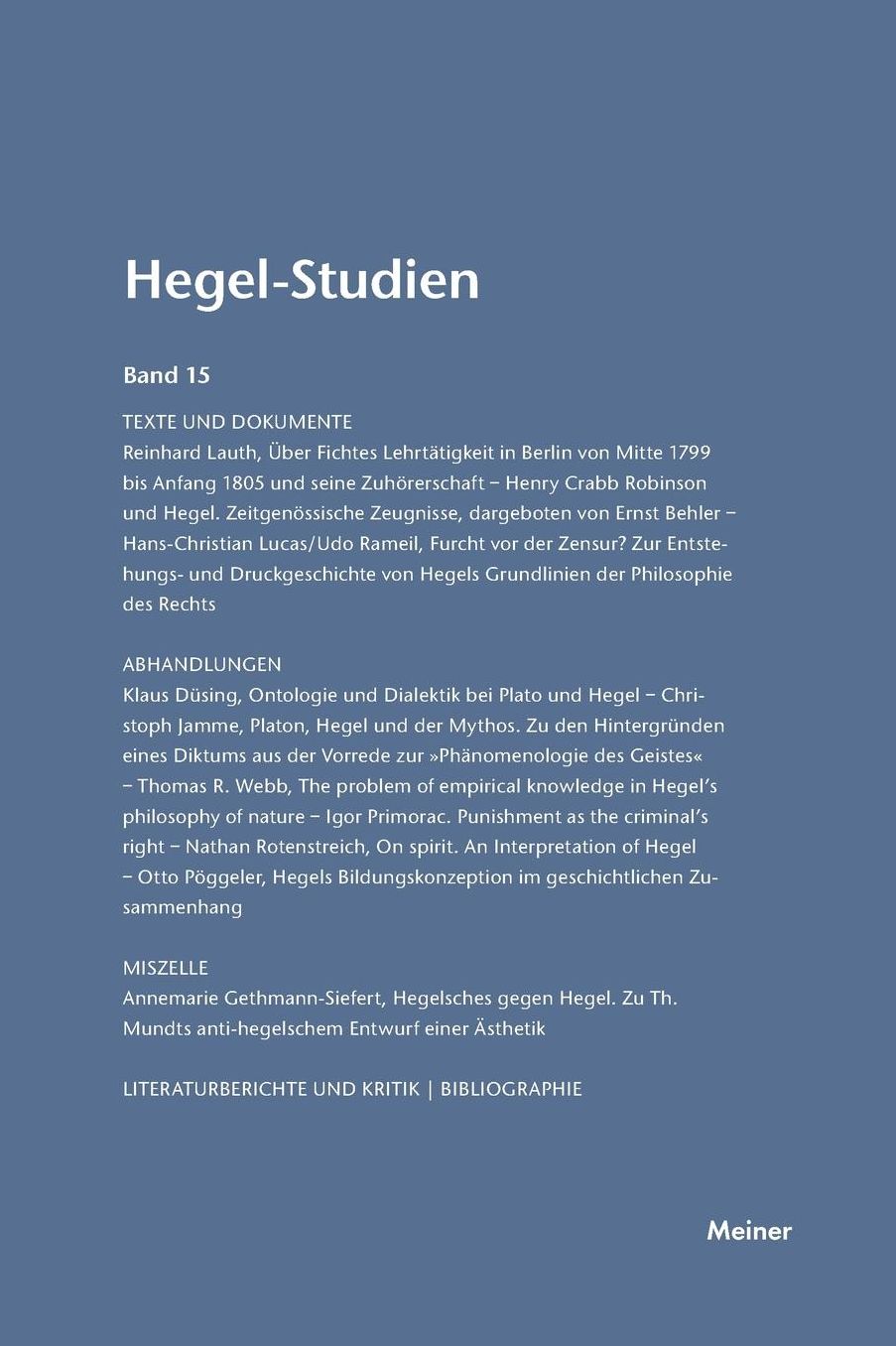 Hegel-Studien Band 15 (1980)