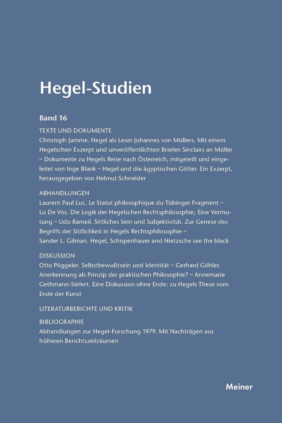 Hegel-Studien Band 16 (1981)