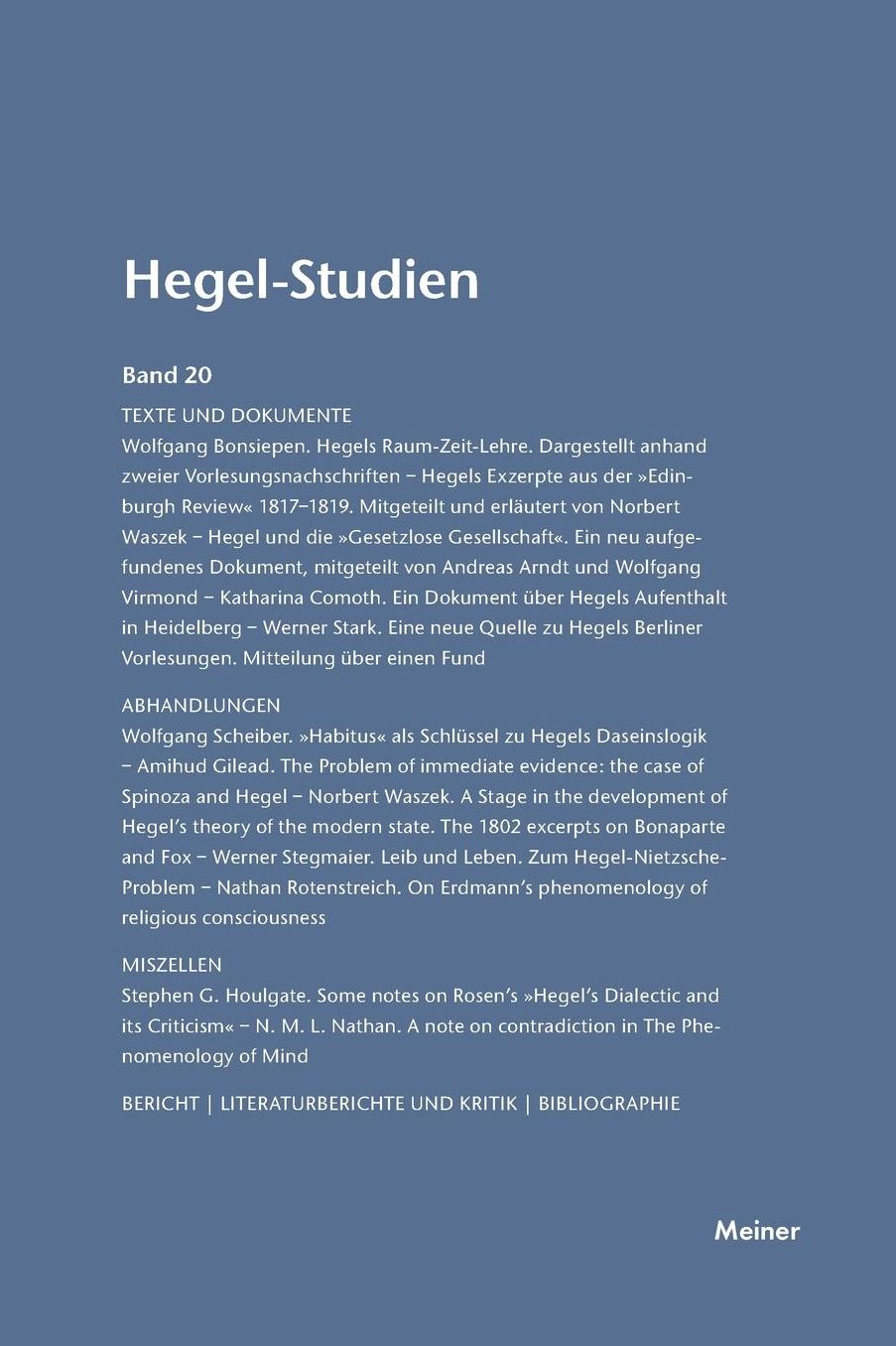 Hegel-Studien Band 20 (1985)