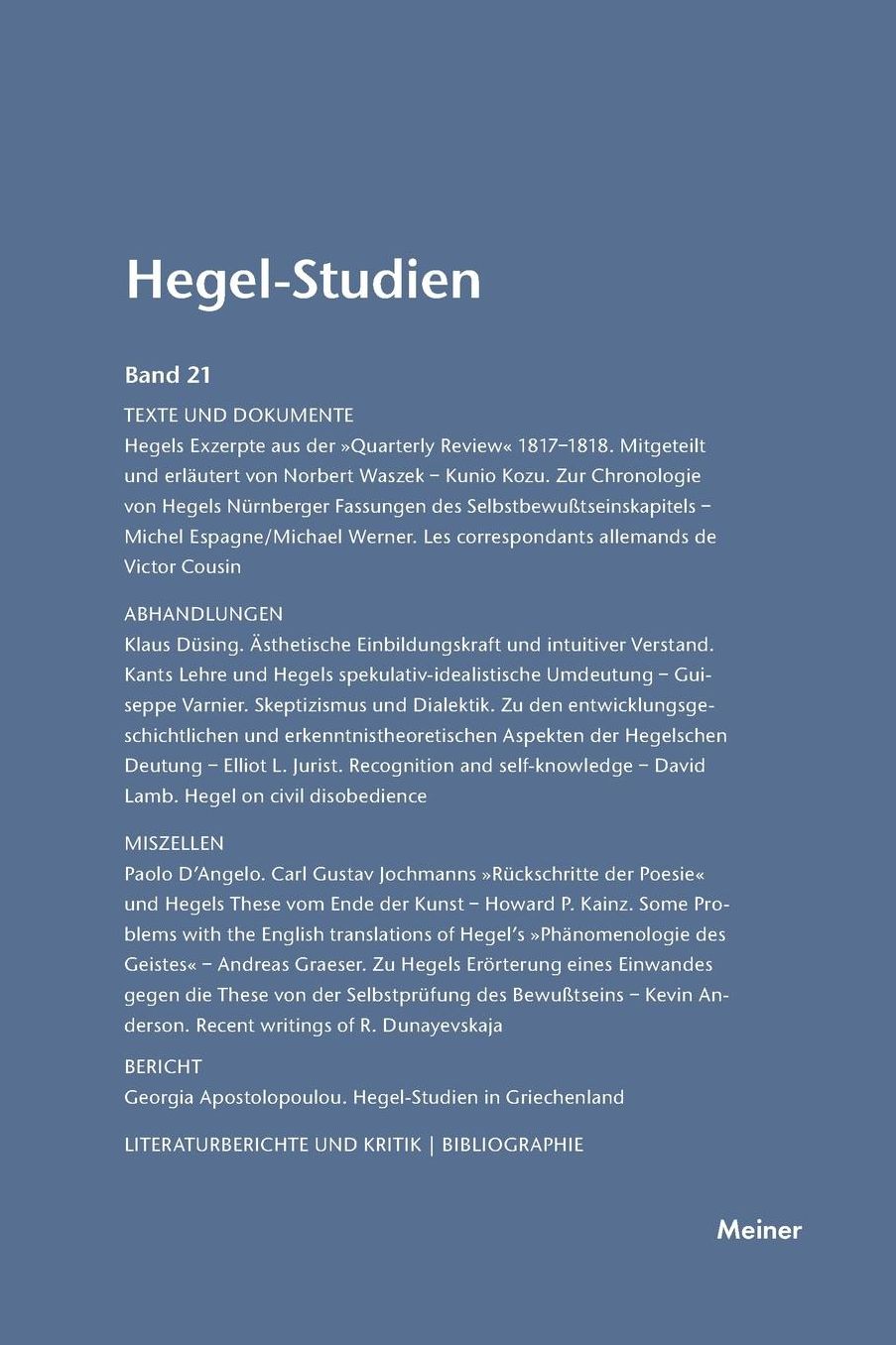 Hegel-Studien Band 21 (1986)