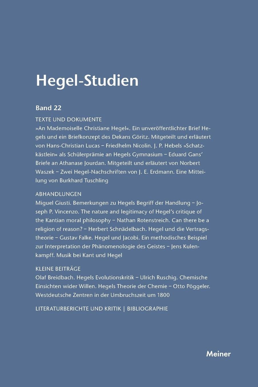 Hegel-Studien Band 22 (1987)