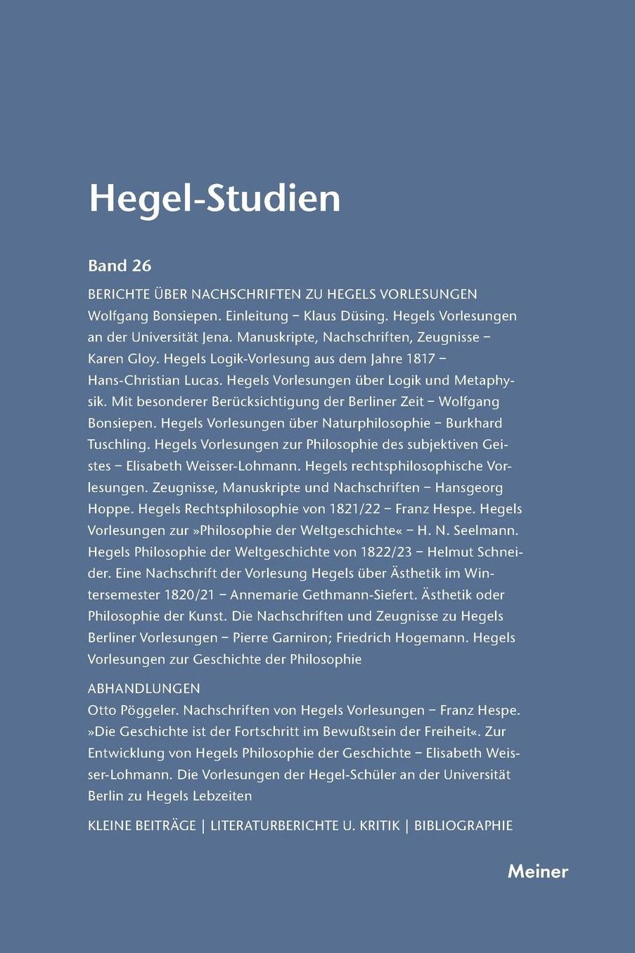 Hegel-Studien Band 26 (1991)