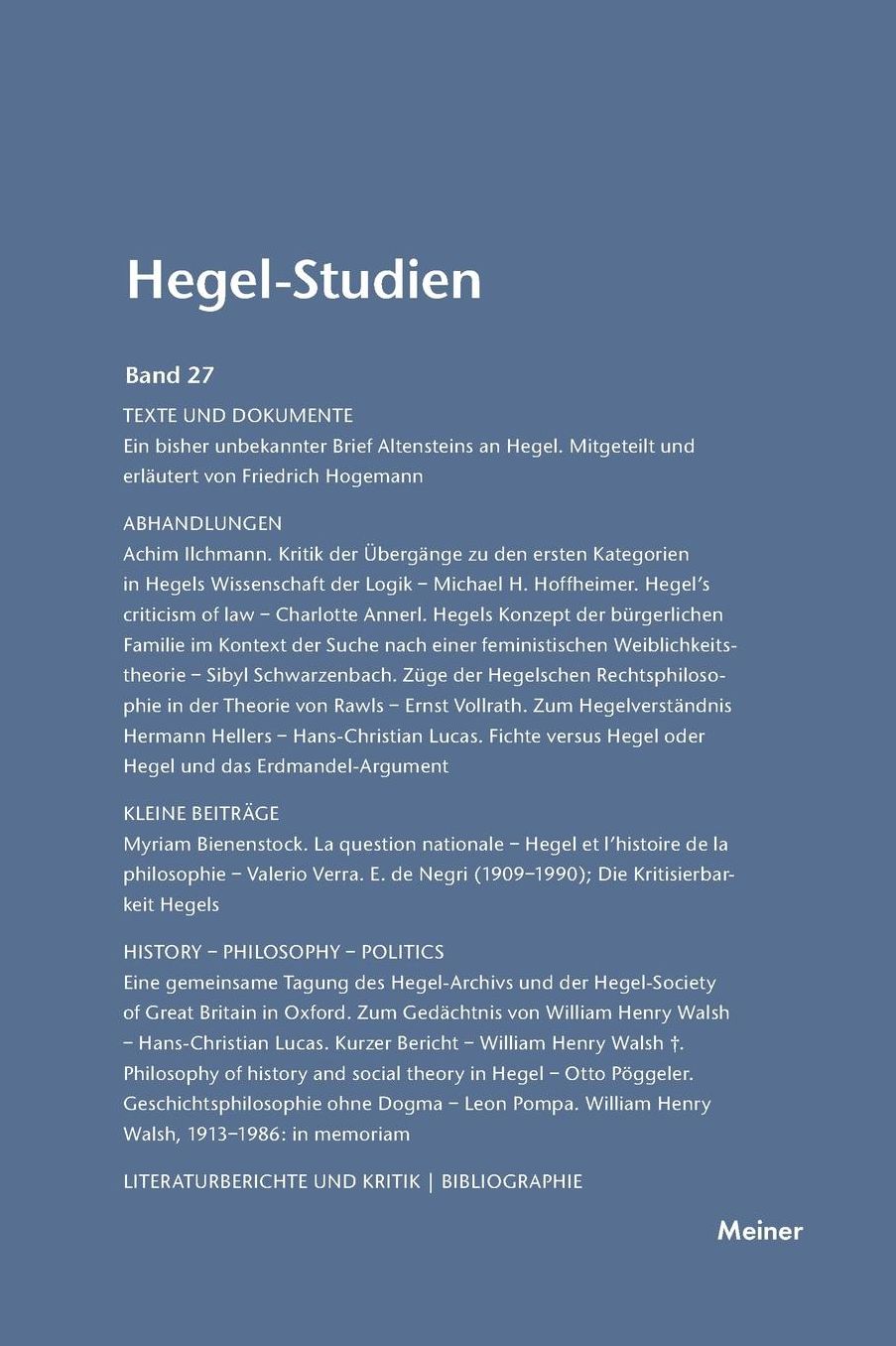 Hegel-Studien Band 27 (1992)