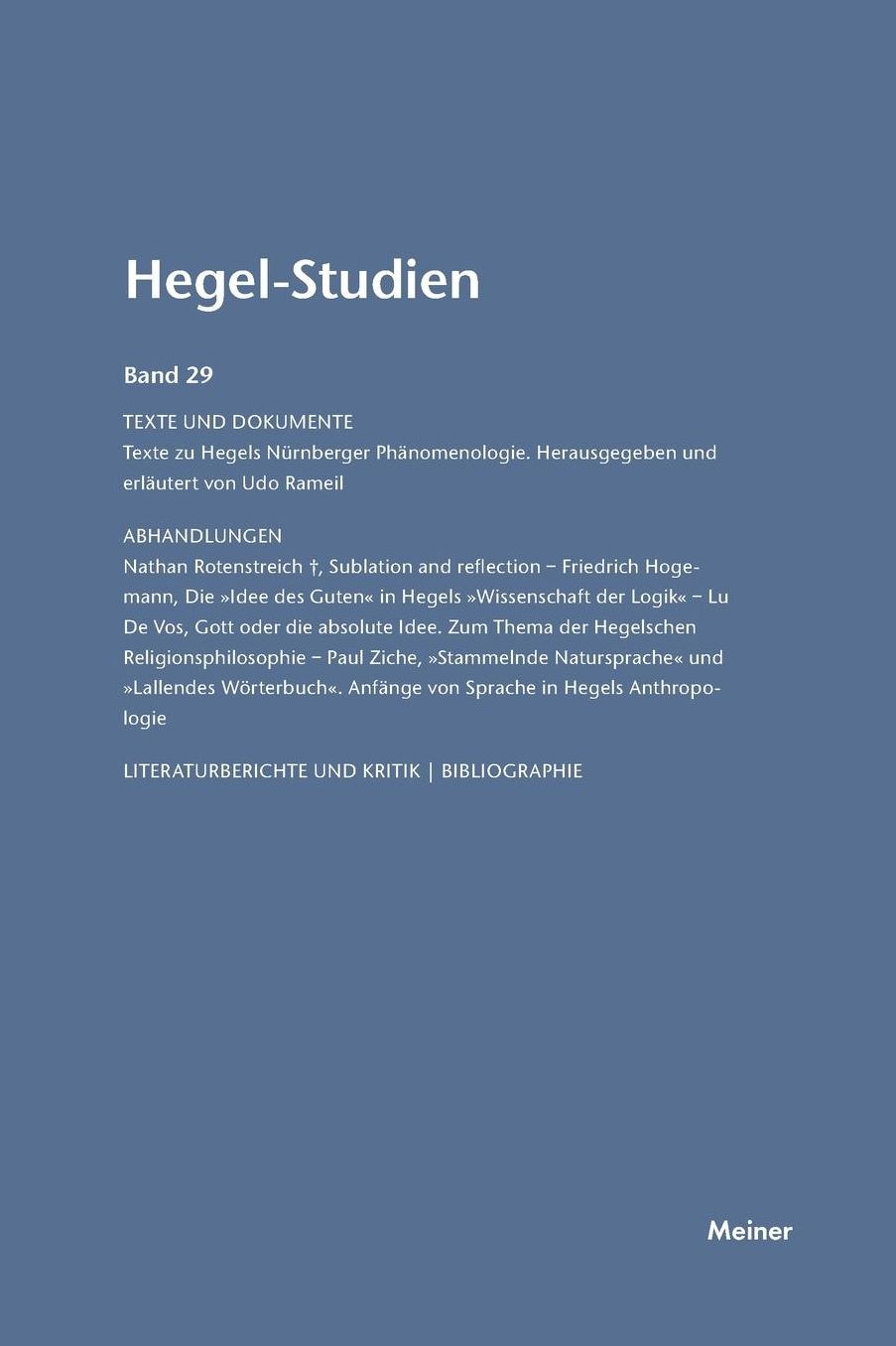 Hegel-Studien Band 29 (1994)