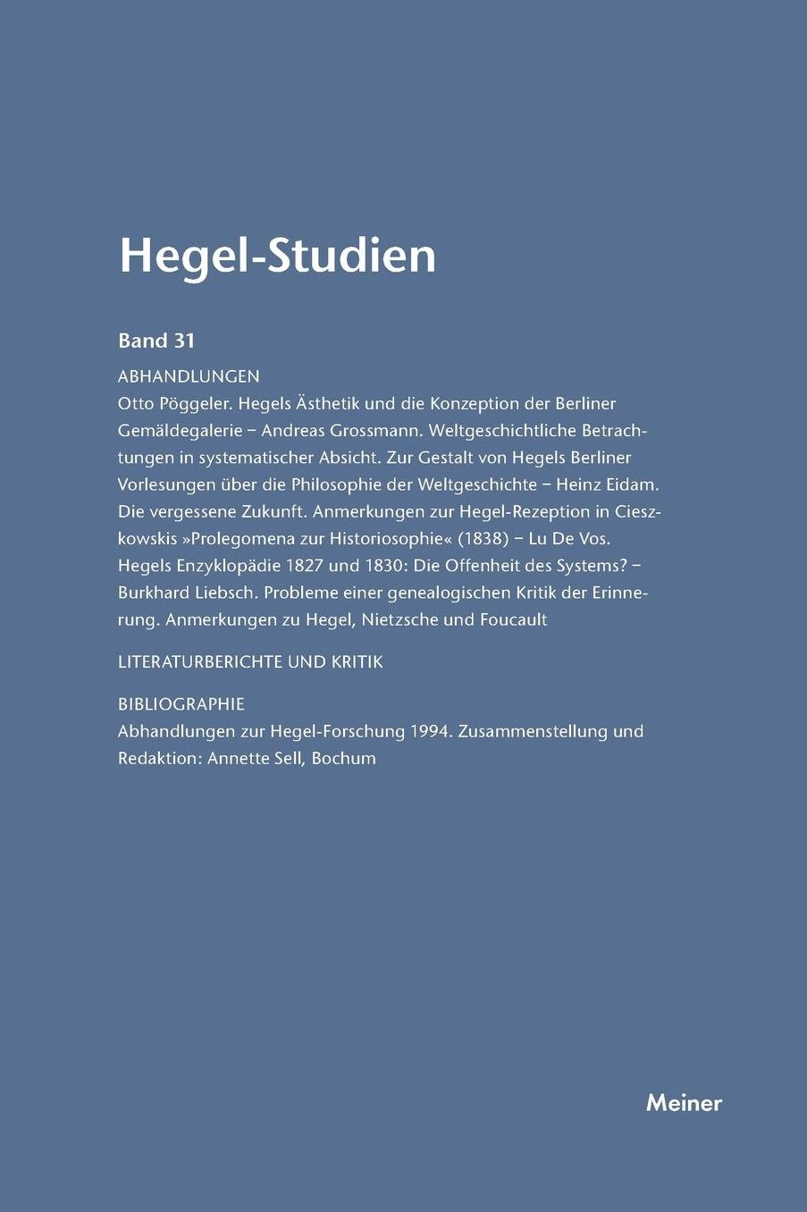 Hegel-Studien Band 31 (1996)