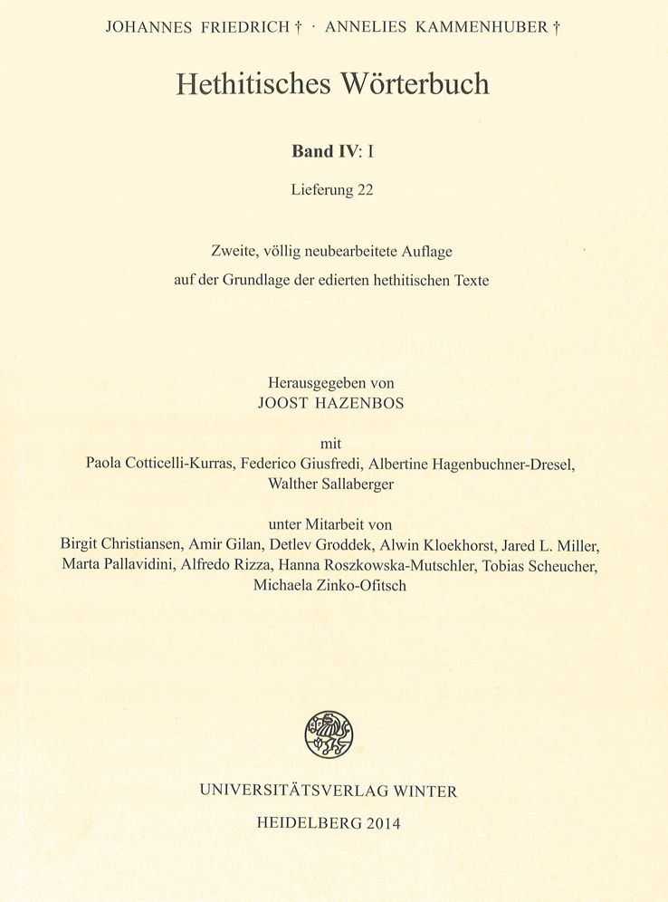 Hethitisches Worterbuch, Band IV: I (Fascicle 22-25)