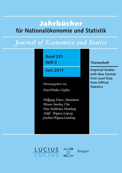 Empirical Studies with New German Firm Level Data from Official Statistics: Themenheft Heft 3/Bd. 231 (2011) Jahrbucher fur Nationalokonomie und Statistik