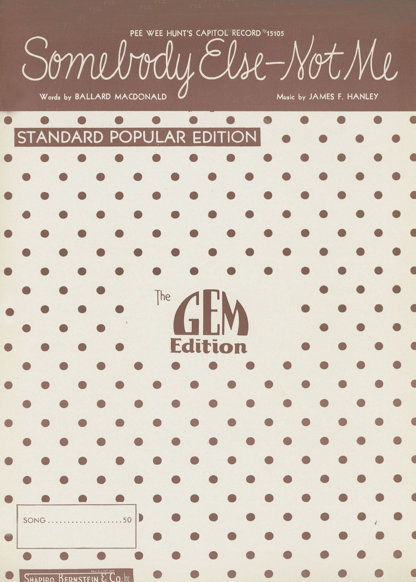 Somebody Else - Not Me: Popular Standard; Single Songbook