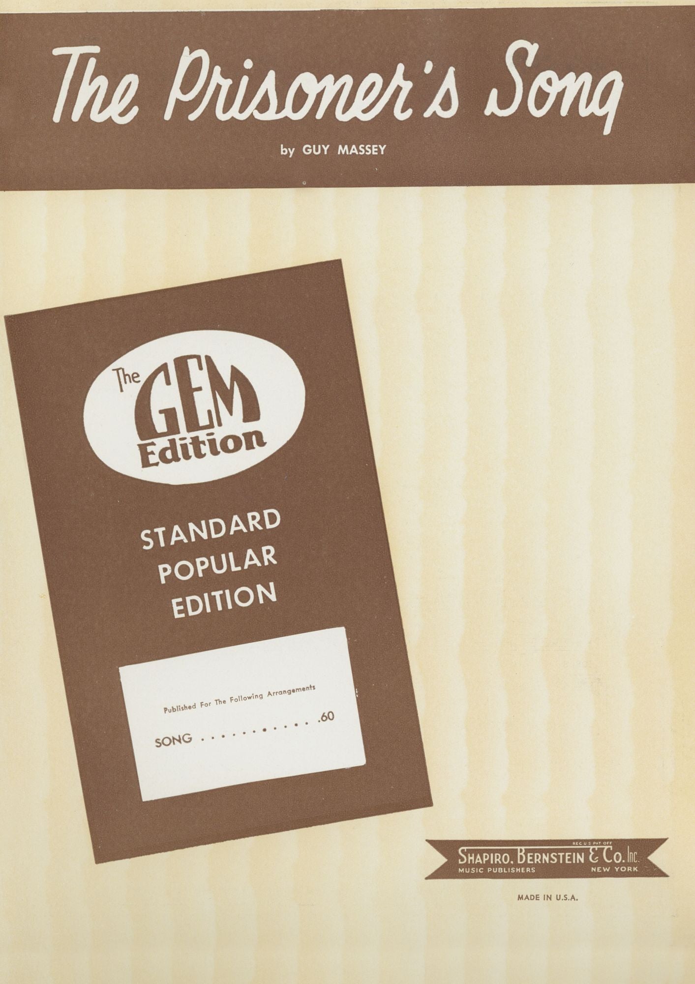 The Prisoner's Song: Popular Standard; Single Songbook