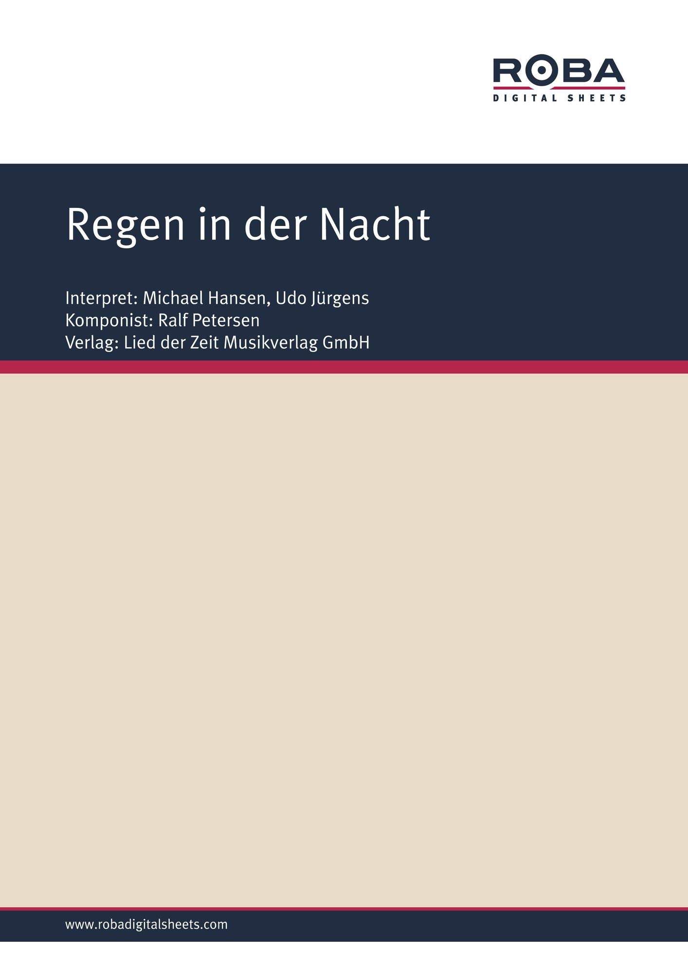 Regen in der Nacht : Single Songbook; as performed by Michael Hansen, Udo Jürgens