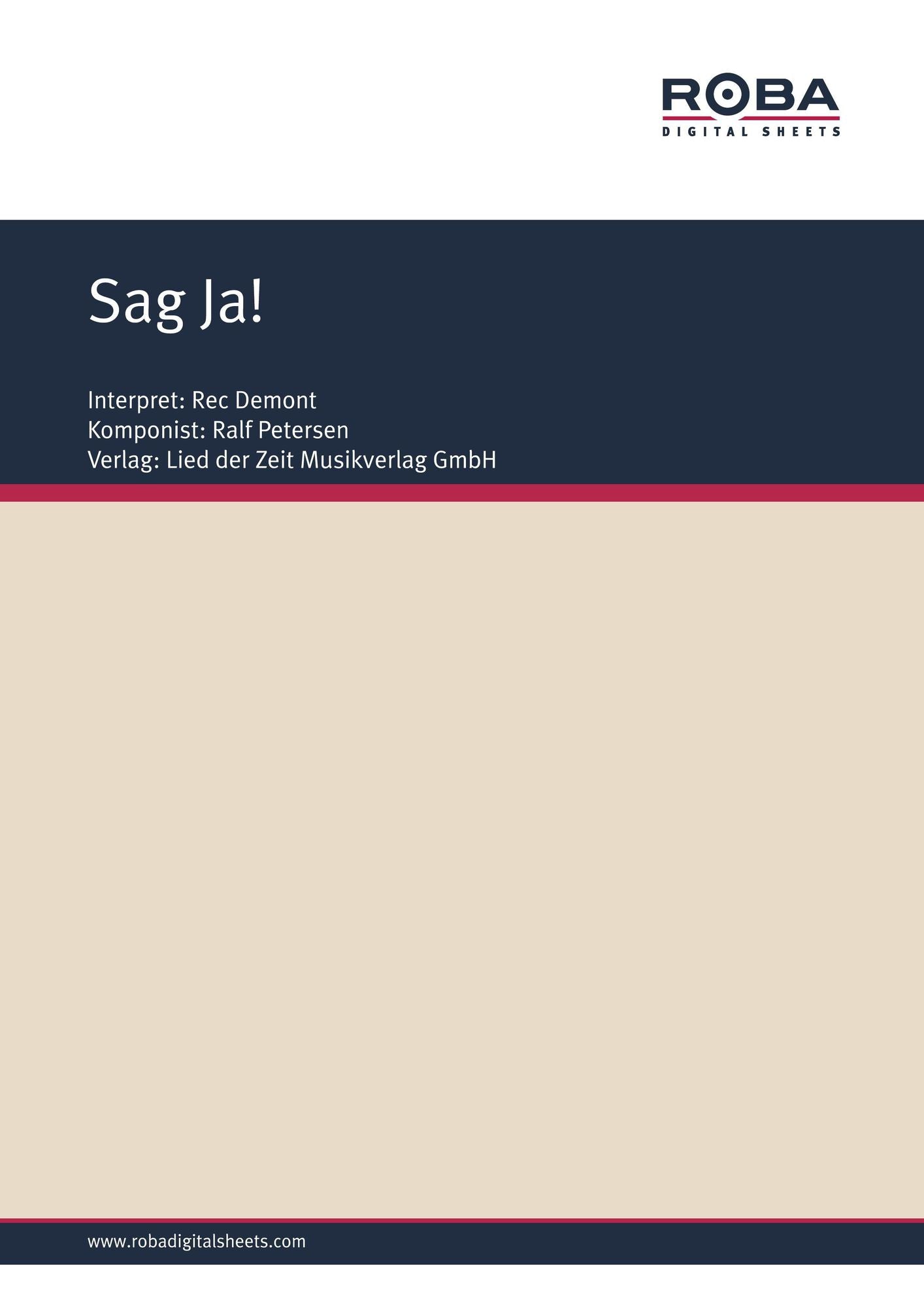 Sag Ja! : Single Songbook; as performed by Rec Demont
