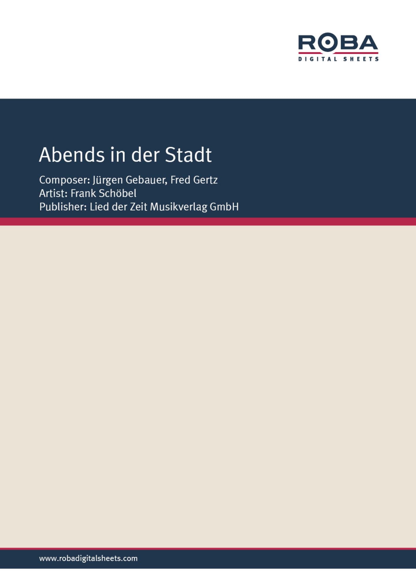 Abends in der Stadt : Single Songbook, as performed by Frank Schöbel