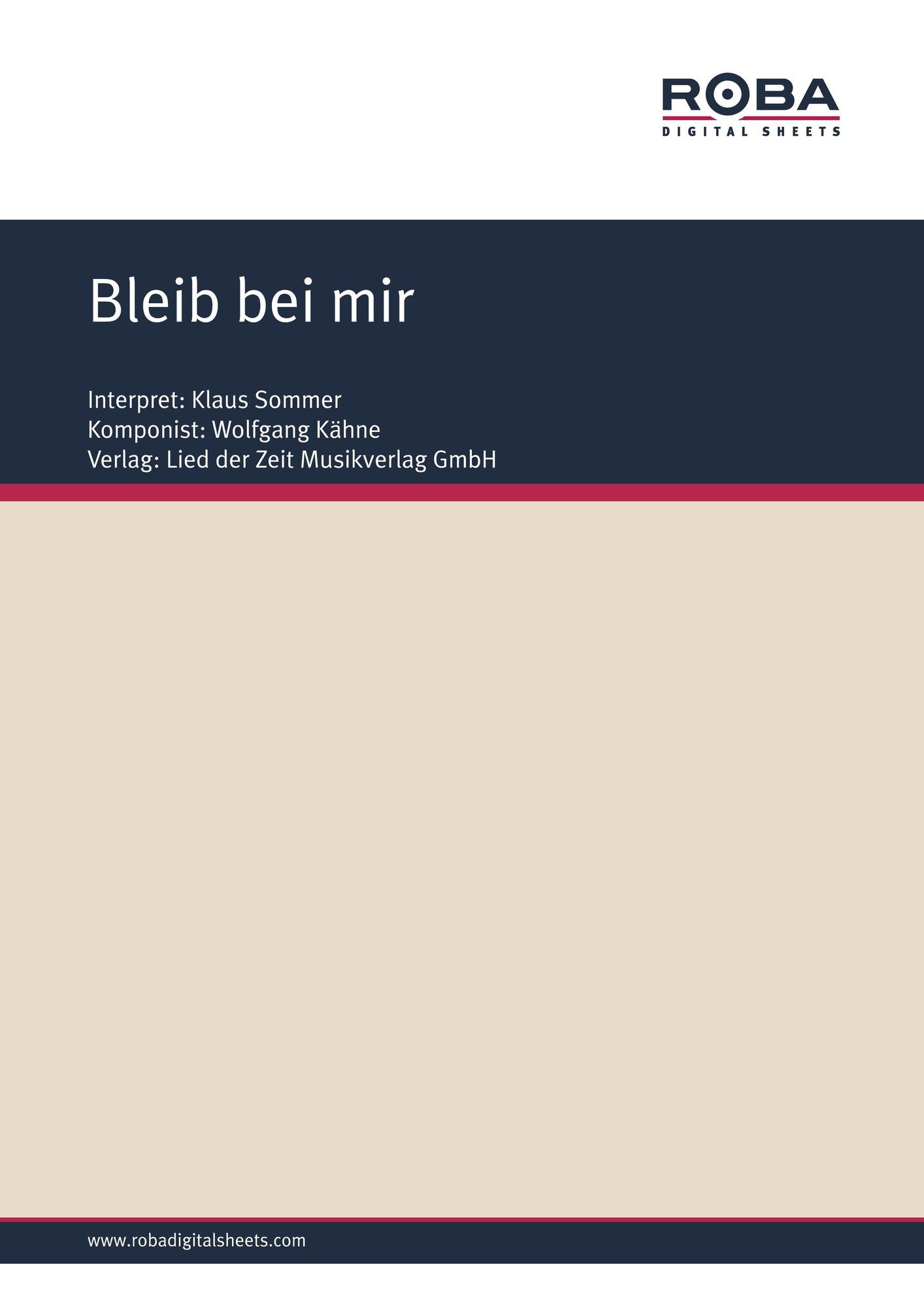 Bleib bei mir : as performed by Klaus Sommer, Single Songbook