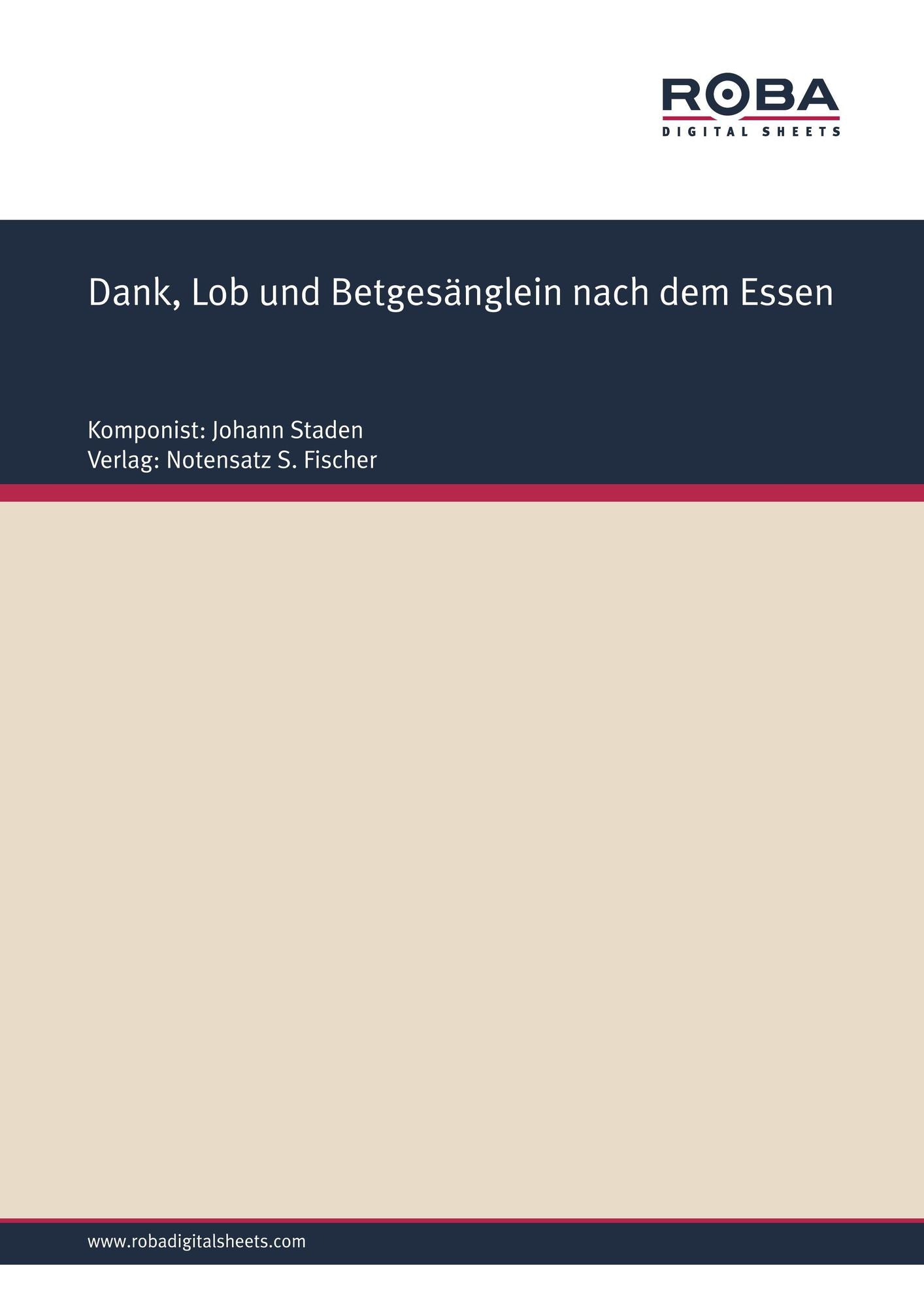 Dank, Lob und Betgesänglein nach dem Essen: Sheet Music