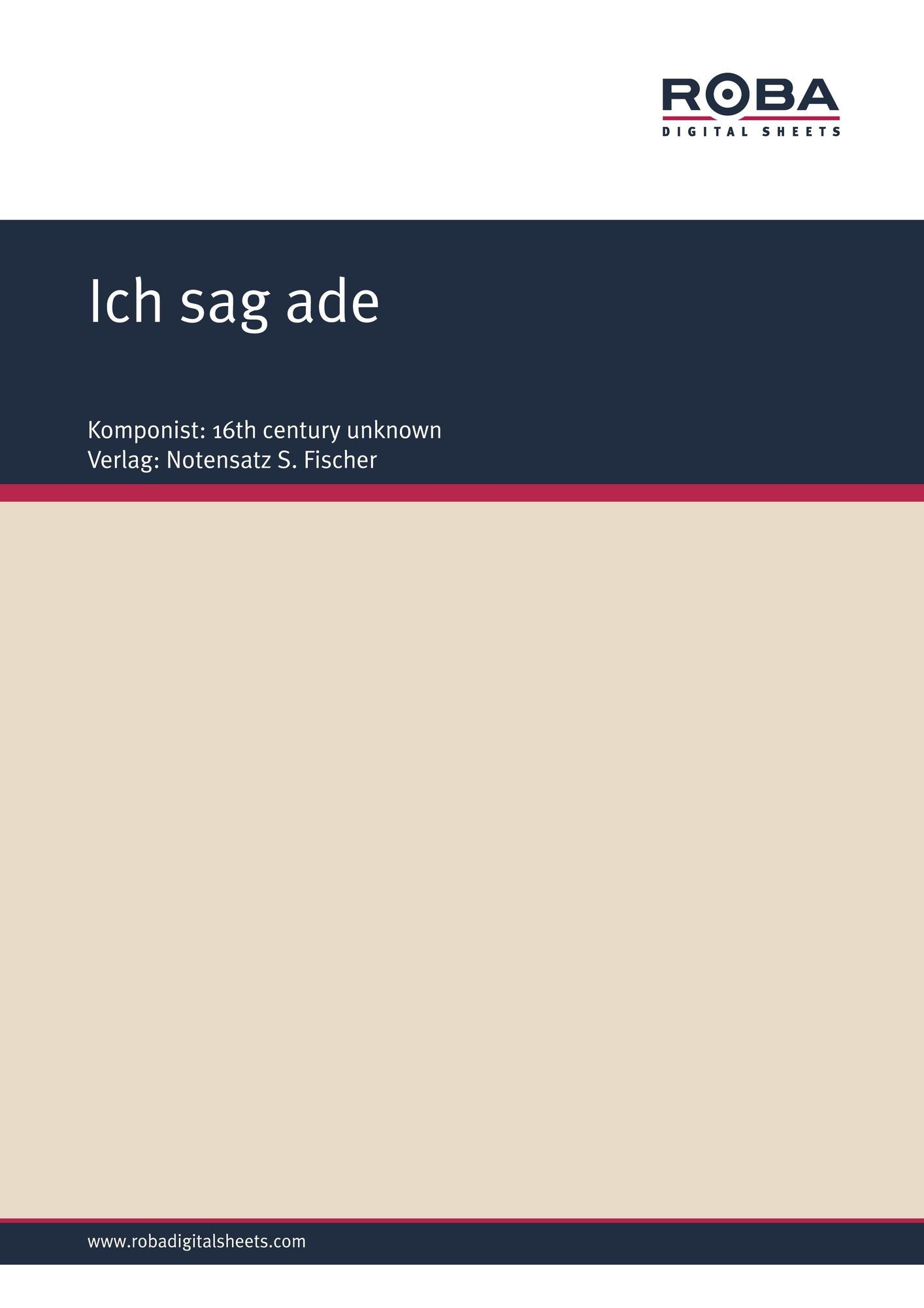 Ich sag ade: Sheet Music