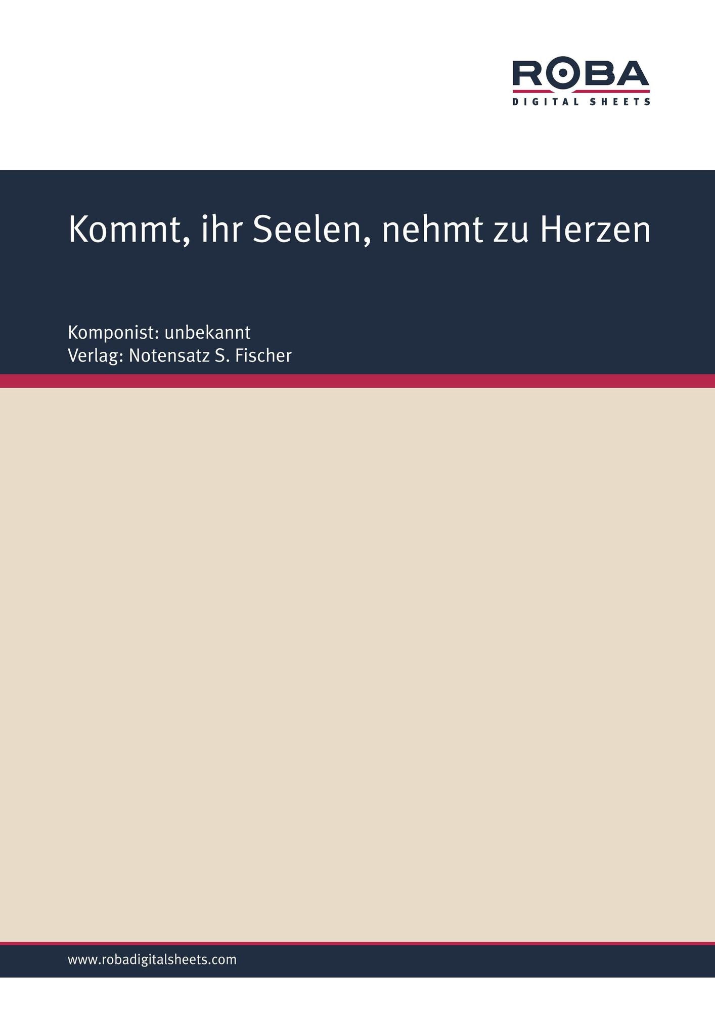 Kommt, ihr Seelen, nehmt zu Herzen: Sheet Music