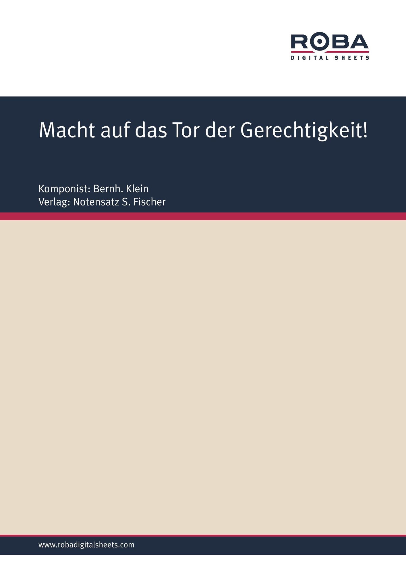Macht auf das Tor der Gerechtigkeit!: Sheet Music