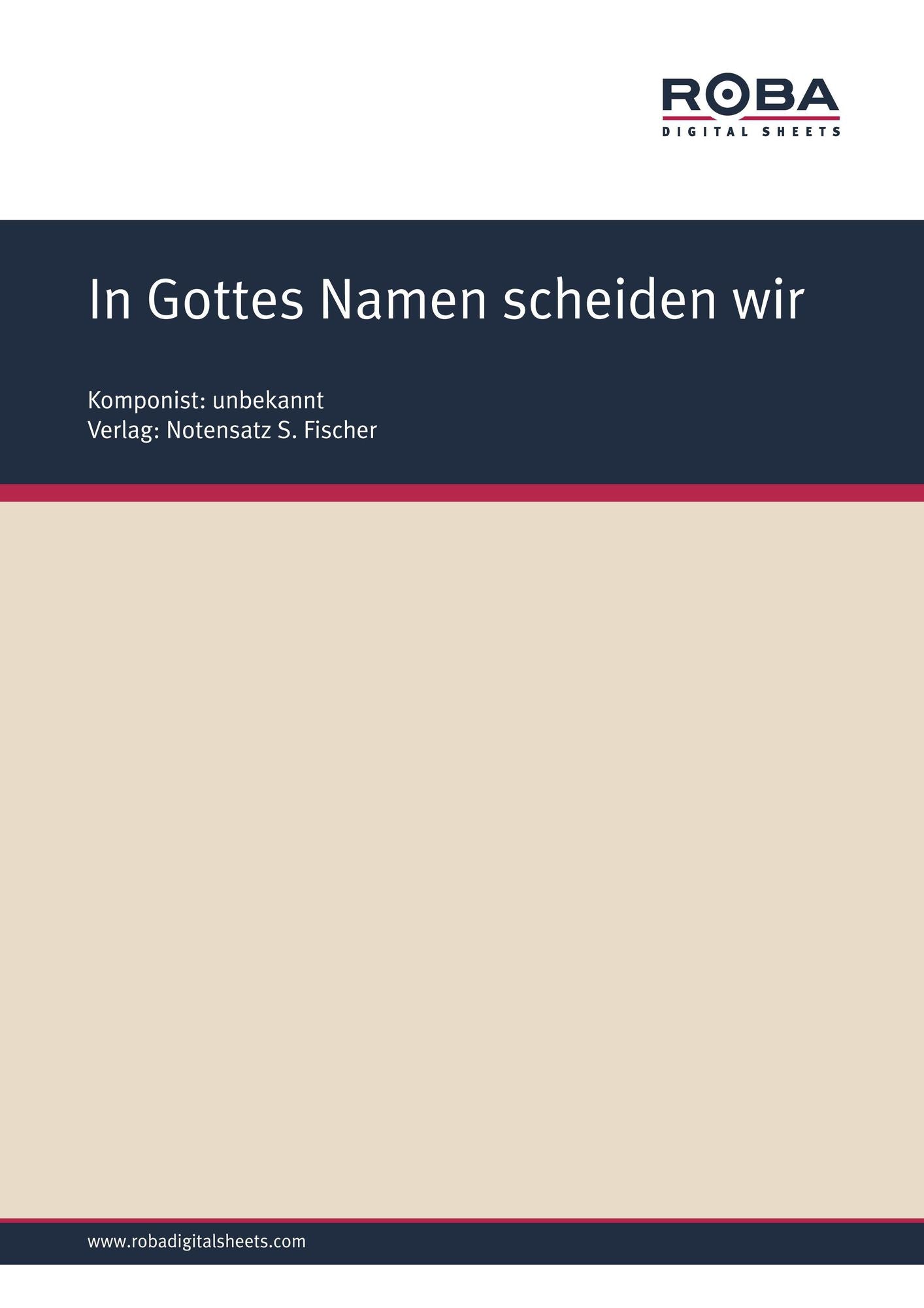 In Gottes Namen scheiden wir: Sheet Music