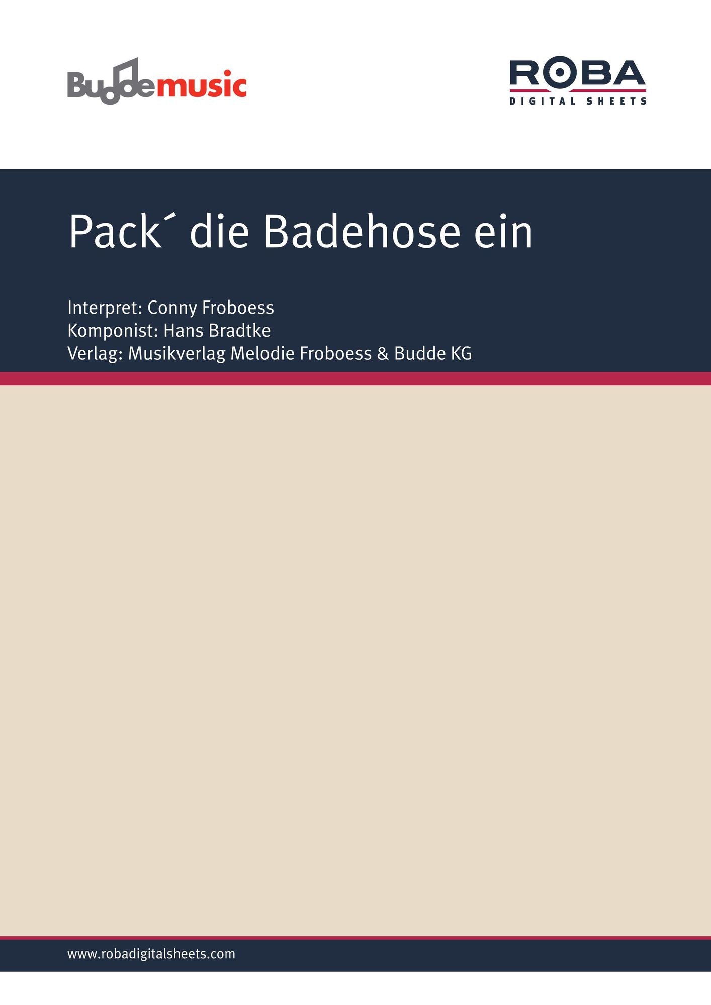 Pack' die Badehose ein : as performed by Conny Froboess, Single Songbook