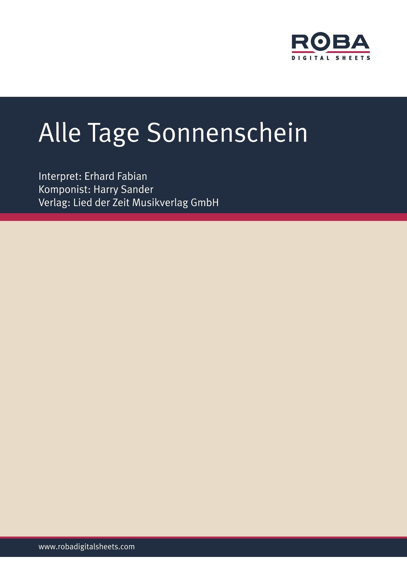 Alle Tage Sonnenschein: as performed by Erhard Fabian, Single Songbook
